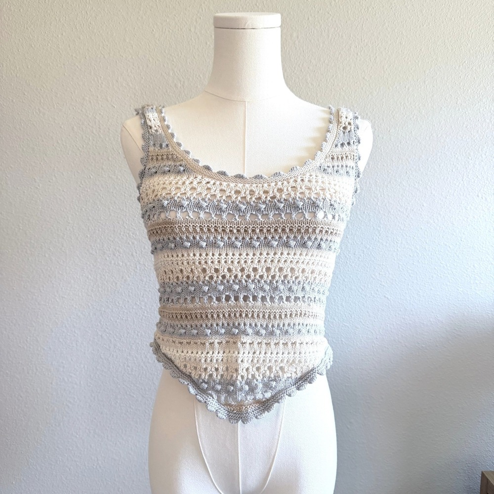 Jessica Simpson Crochet Knit Tank Top Boho Chic Striped Crop Top 70s